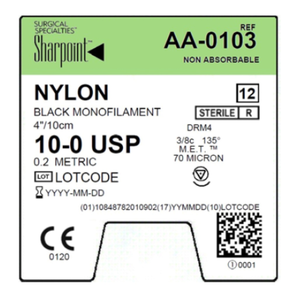 Surgical Specialties Sharpoint 4 mm x 4 inch Nylon Non Absorbable Suture with Needle and Black, 12 per Box
