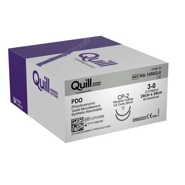 Surgical Specialties Quill 3-0 26 mm Polydioxanone Absorbable Suture with Needle and Violet, 12 per Box