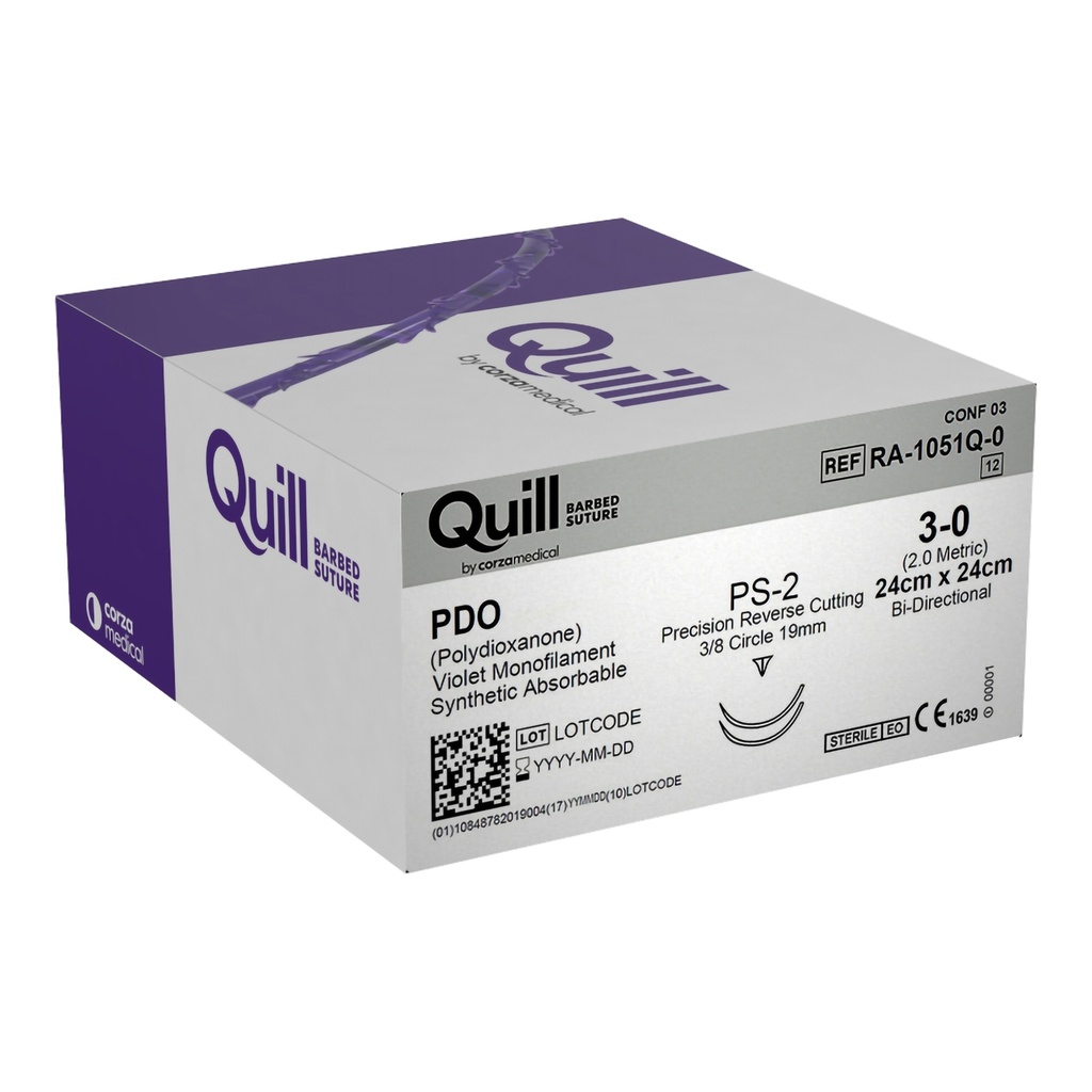 Surgical Specialties Quill 3-0 24 cm Polydioxanone Absorbable Suture with Needle and Violet, 12 per Box