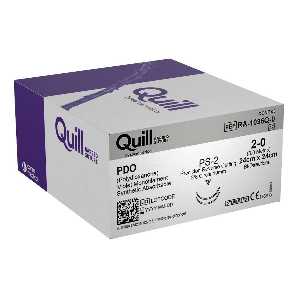 Surgical Specialties Quill 2-0 24 cm Polydioxanone Absorbable Suture with Needle and Violet, 12 per Box