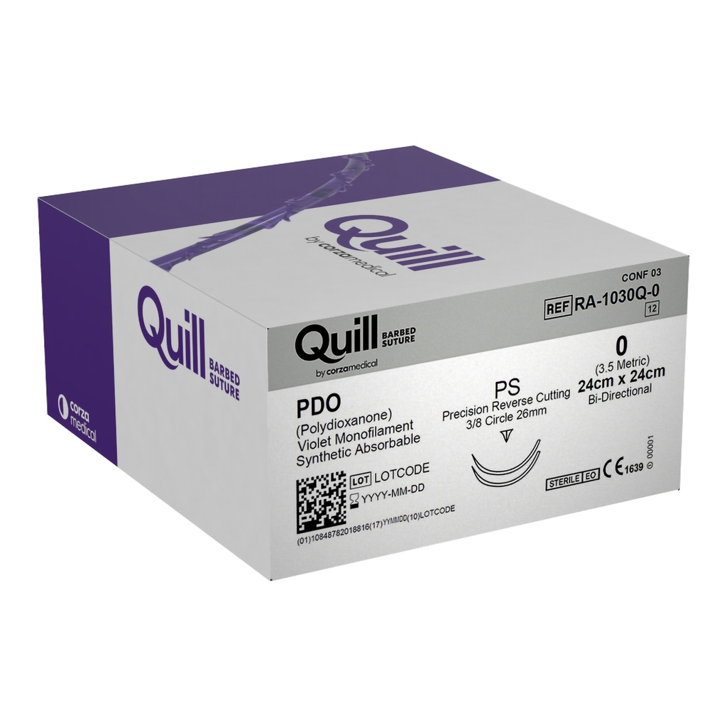Surgical Specialties Quill 0 24 cm Polydioxanone Absorbable Suture with Needle and Violet, 12 per Box