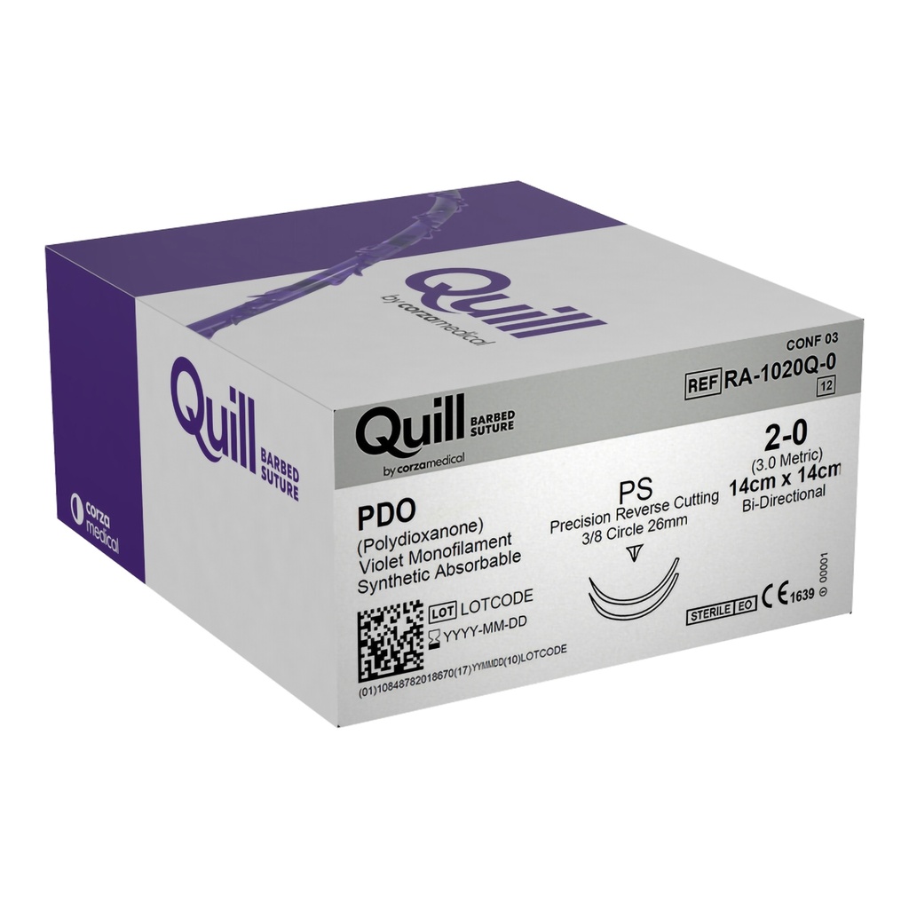 Surgical Specialties Quill 2-0 26 mm Polydioxanone Absorbable Suture with Needle and Violet, 12 per Box
