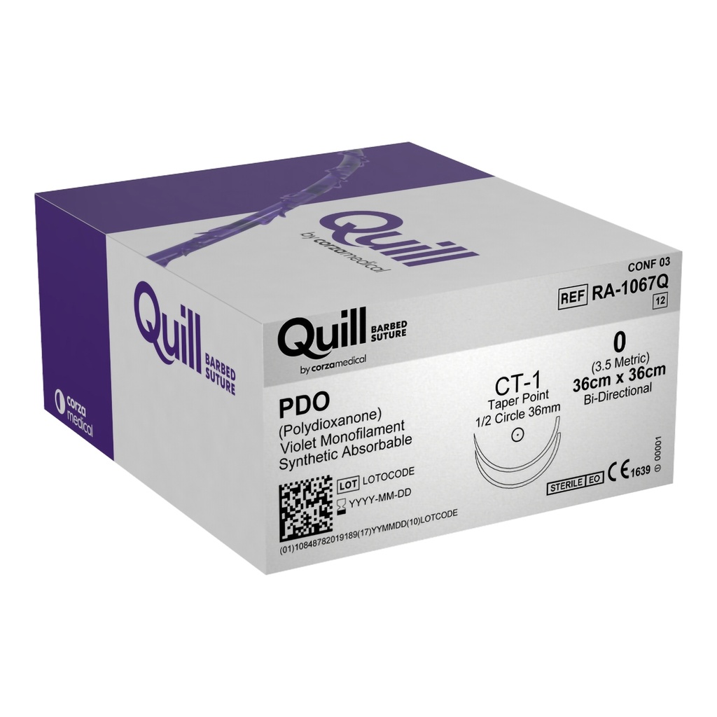 Surgical Specialties Quill 0 36 cm Polydioxanone Absorbable Suture with Needle and Violet, 12 per Box