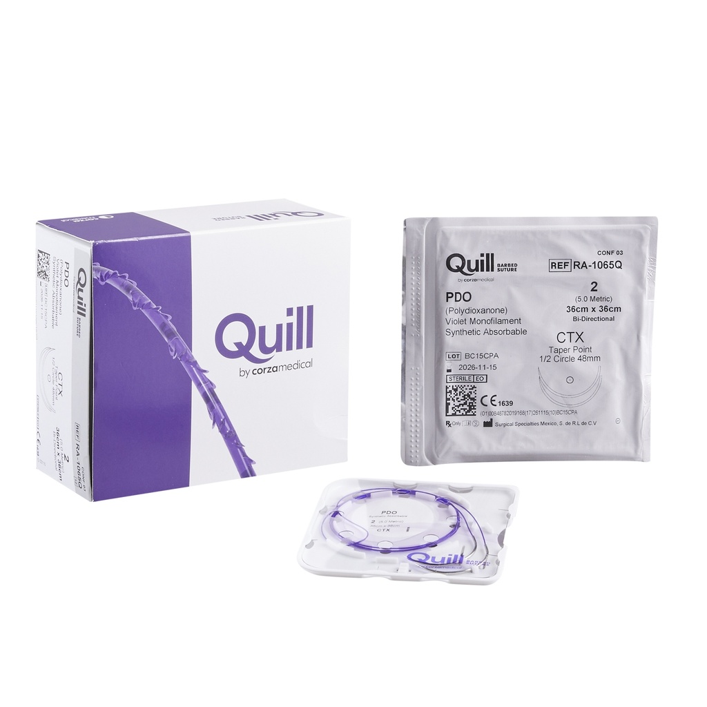 Surgical Specialties Quill 2 48 mm Polydioxanone Absorbable Suture with Needle and Violet, 12 per Box