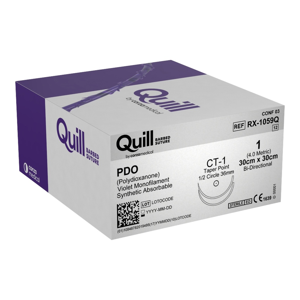 Surgical Specialties Quill 1 30 cm Polydioxanone Absorbable Suture with Needle and Violet, 12 per Box