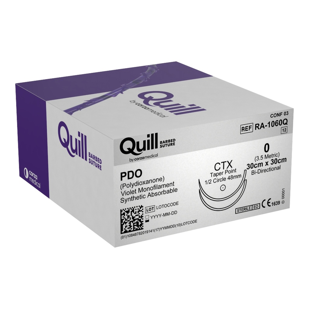 Surgical Specialties Quill 0 48 mm Polydioxanone Absorbable Suture with Needle and Violet, 12 per Box