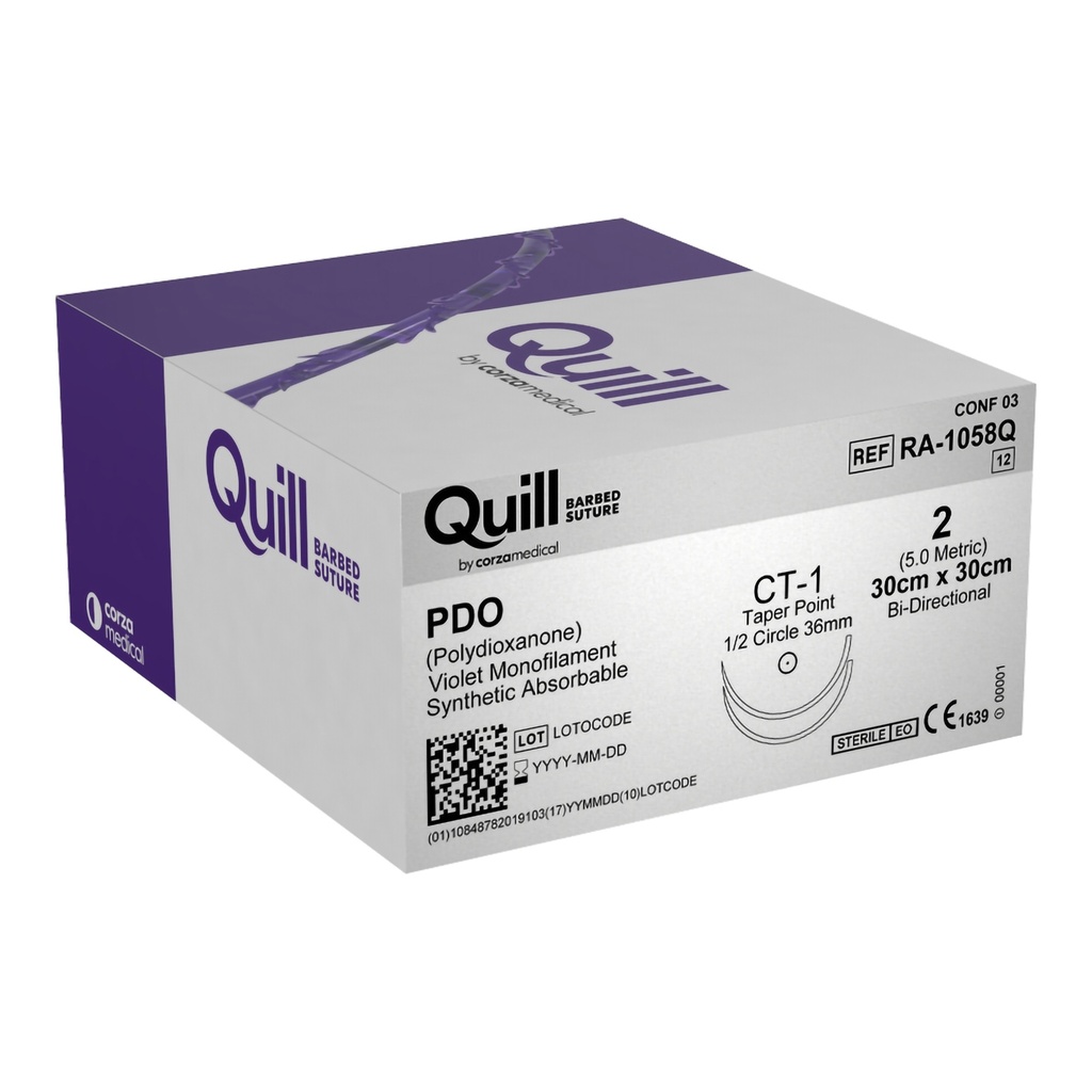 Surgical Specialties Quill 2 30 cm Polydioxanone Absorbable Suture with Needle and Violet, 12 per Box