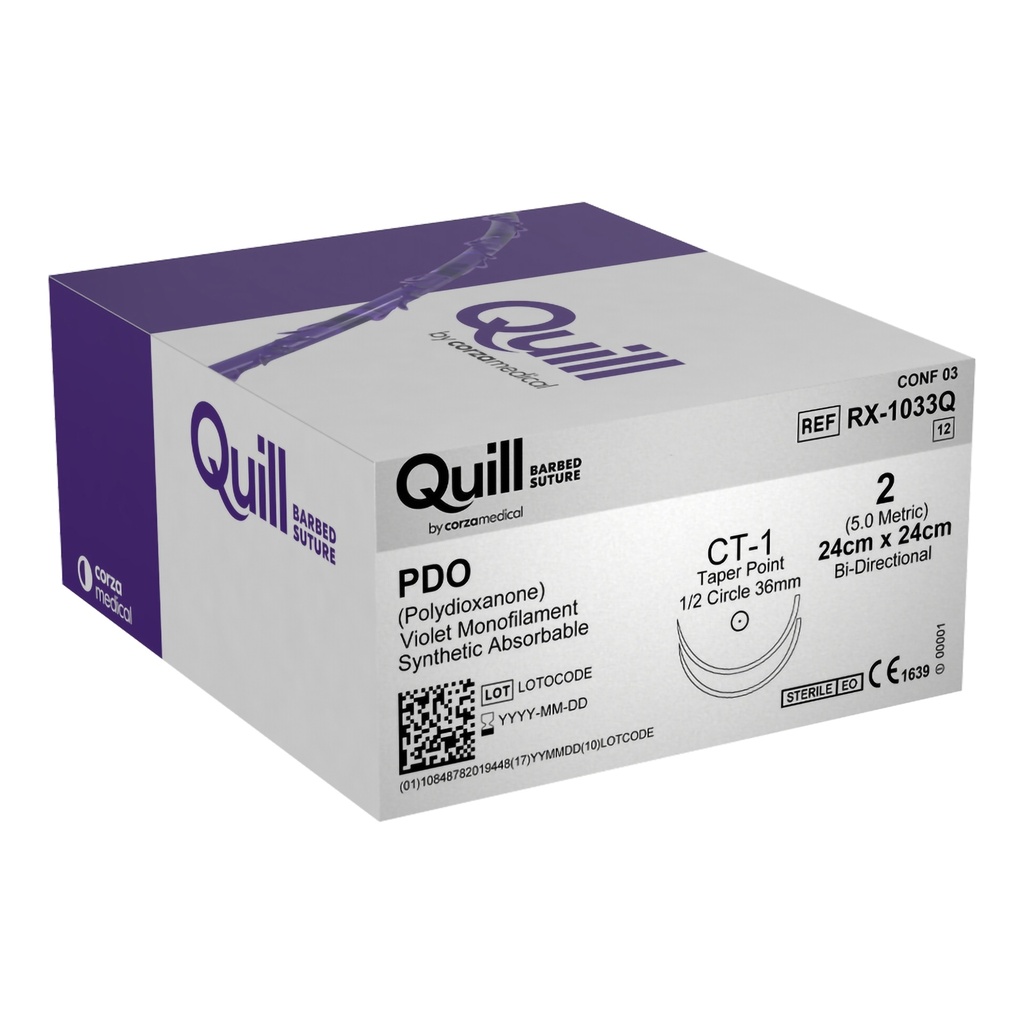 Surgical Specialties Quill 2 24 cm Polydioxanone Absorbable Suture with Needle and Violet, 12 per Box