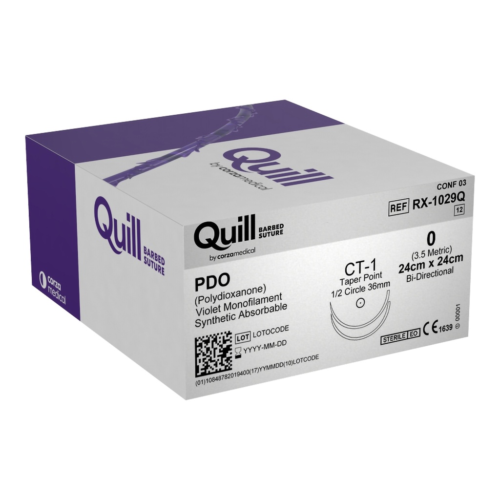 Surgical Specialties Quill 36 mm x 24 cm Polydioxanone Absorbable Suture with Needle and Violet, 12 per Box