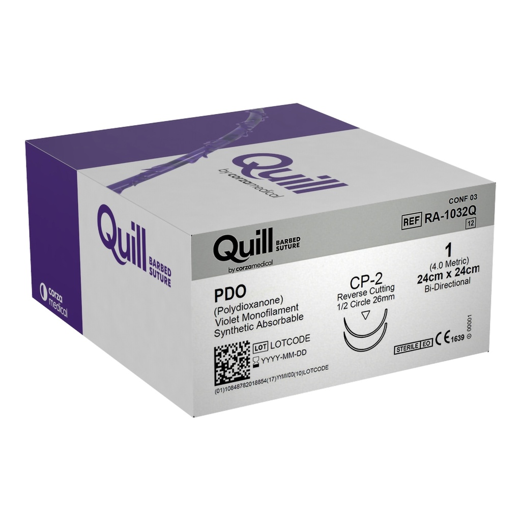 Surgical Specialties Quill 1 24 cm Polydioxanone Absorbable Suture with Needle and Violet, 12 per Box