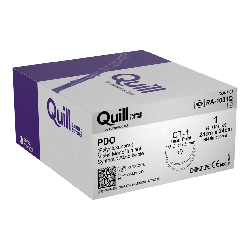 Surgical Specialties Quill 1 CT-1 Polydioxanone Absorbable Suture with Needle and Violet, 12 per Box