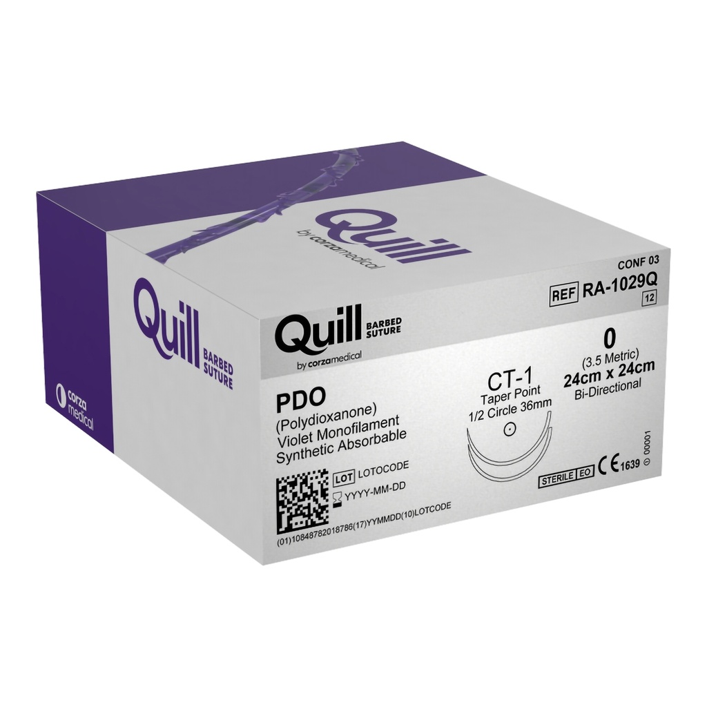 Surgical Specialties Quill 0 24 mm Polydioxanone Absorbable Suture with Needle and Violet, 12 per Box