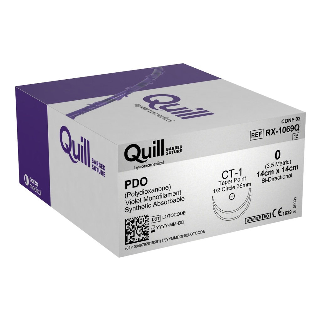 Surgical Specialties Quill 0 14 cm Polydioxanone Absorbable Suture with Needle and Violet, 12 per Box