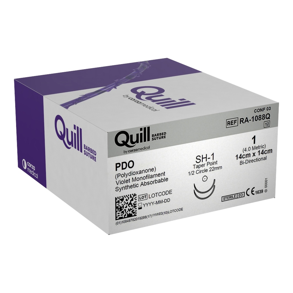 Surgical Specialties Quill 1 22 mm Polydioxanone Absorbable Suture with Needle and Violet, 12 per Box