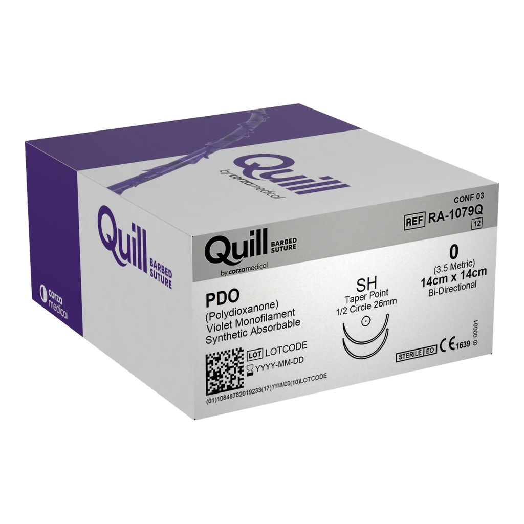 Surgical Specialties Quill 0 26 mm Polydioxanone Absorbable Suture with Needle and Violet, 12 per Box