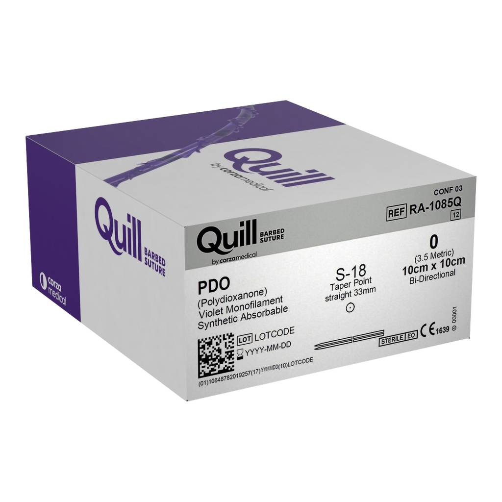Surgical Specialties Quill 0 33 mm Polydioxanone Absorbable Suture with Needle and Violet, 12 per Box