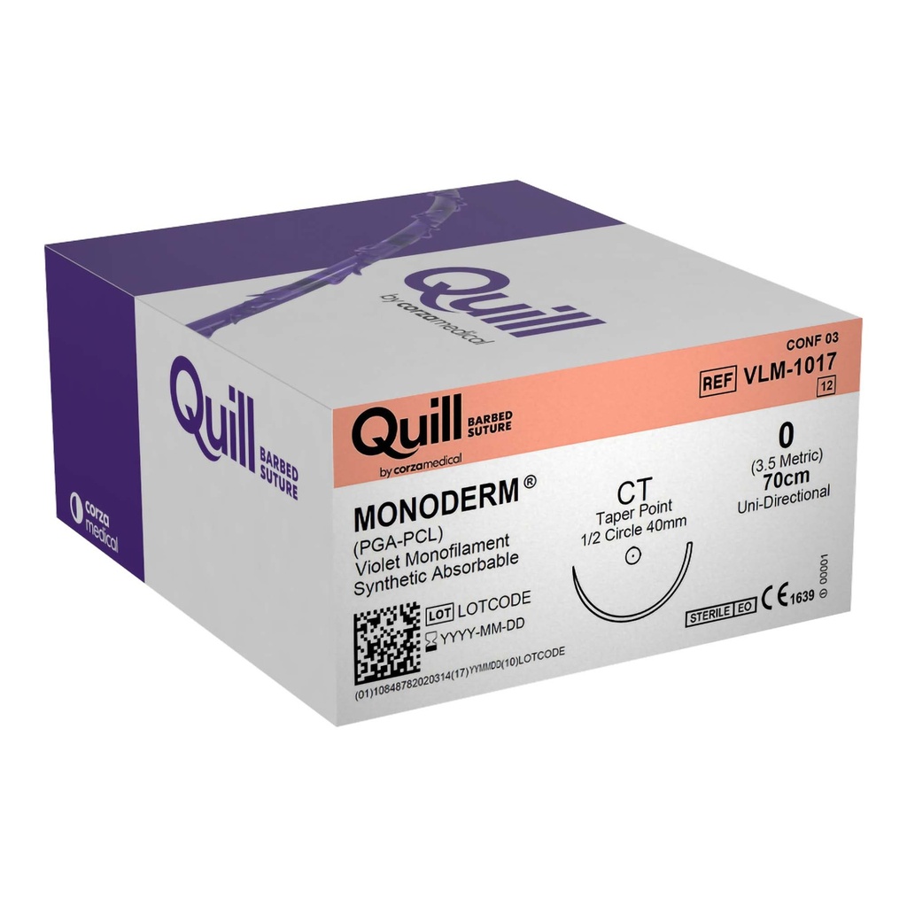 Surgical Specialties Quill Monoderm 40 mm x 70 cm Polyglycolic Acid / PCL Absorbable Suture with Needle and Violet, 12 per Box