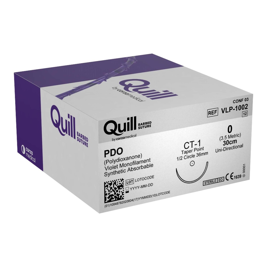 Surgical Specialties Quill 36 mm x 30 cm Polydioxanone Absorbable Suture with Needle and Violet, 12 per Box