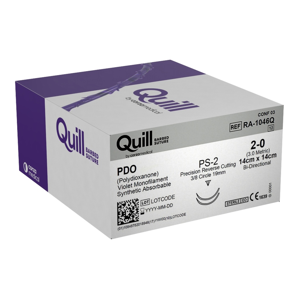 Surgical Specialties Quill 2-0 19 mm Polydioxanone Absorbable Suture with Needle and Violet, 12 per Box