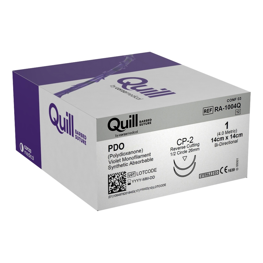 Surgical Specialties Quill 1 26 mm Polydioxanone Absorbable Suture with Needle and Violet, 12 per Box