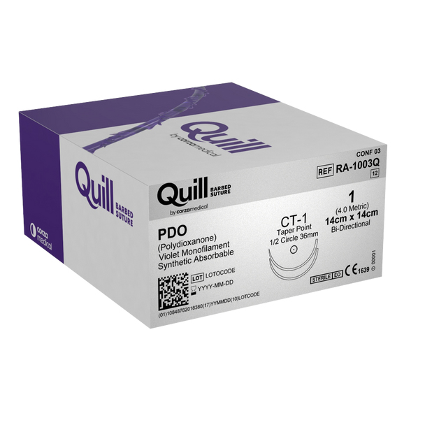 Surgical Specialties Quill 1 36 mm Polydioxanone Absorbable Suture with Needle and Violet, 12 per Box