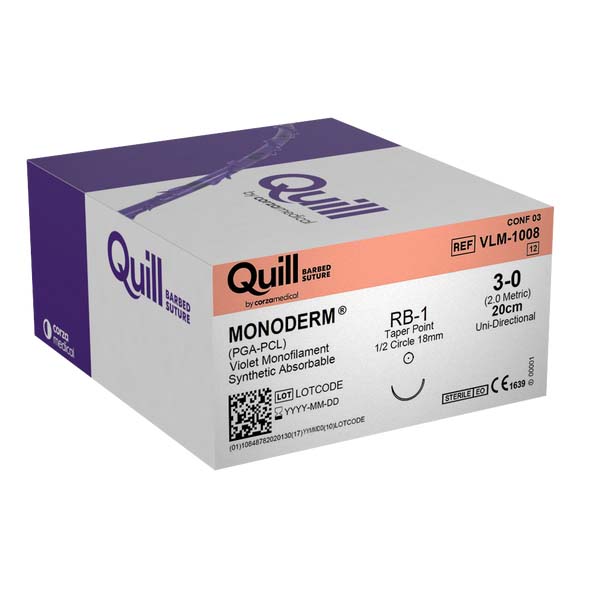 Surgical Specialties Quill Monoderm 3-0 18 mm Polyglycolic Acid / PCL Absorbable Suture with Needle and Violet, 12 per Box