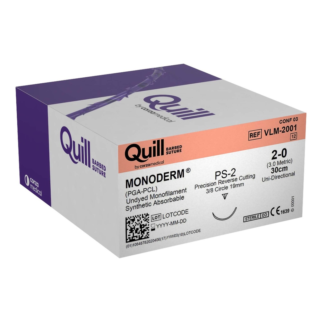 Surgical Specialties Quill Monoderm 2-0 30 cm Polyglycolic Acid / PCL Absorbable Suture with Needle and Undyed, 12 per Box
