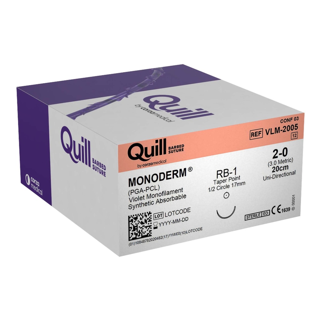 Surgical Specialties Quill Monoderm 17 mm x 20 cm Polyglycolic Acid / PCL Absorbable Suture with Needle and Violet, 12 per Box