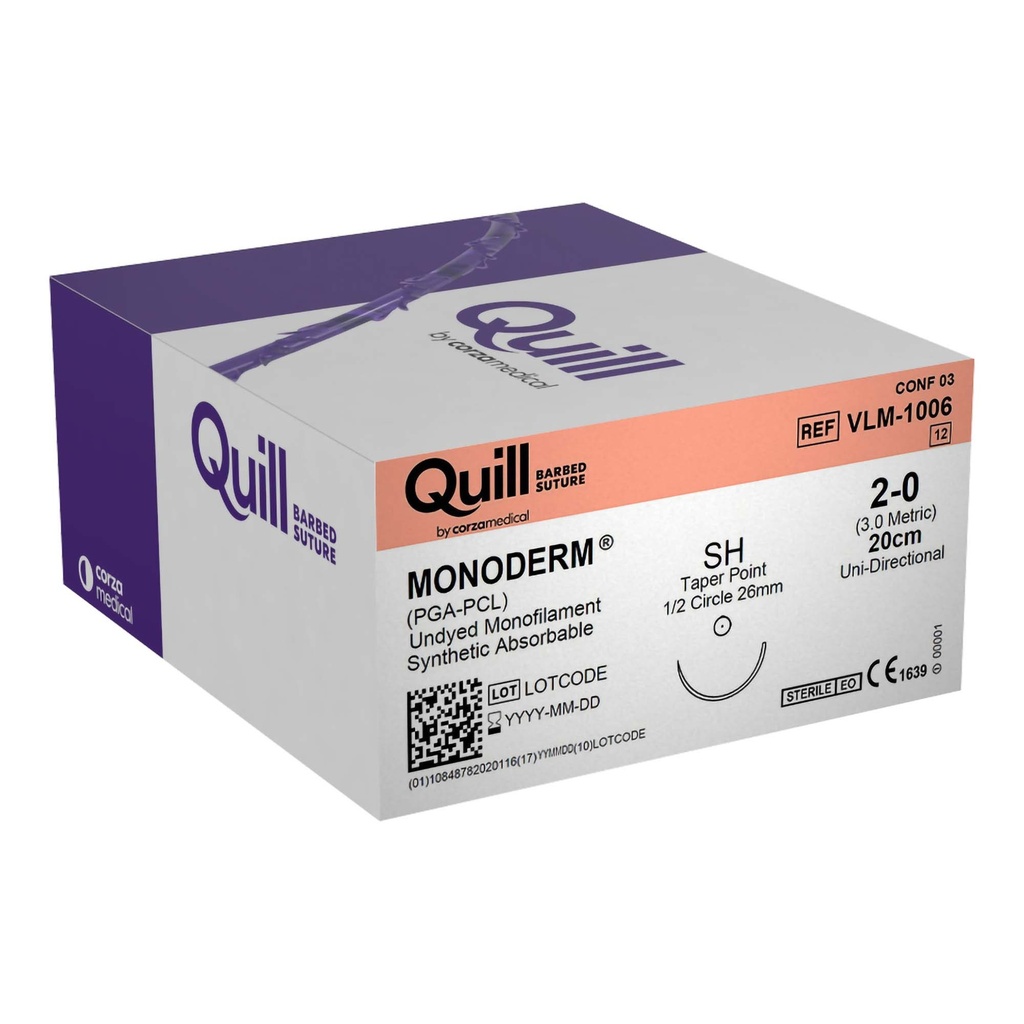 Surgical Specialties Quill Monoderm 26 mm x 20 cm Polyglycolic Acid / PCL Absorbable Suture with Needle and Undyed, 12 per Box