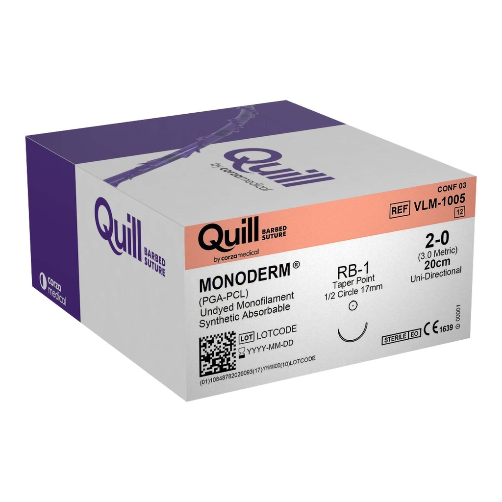 Surgical Specialties Quill Monoderm 17 mm x 20 cm Polyglycolic Acid / PCL Absorbable Suture with Needle and Undyed, 12 per Box