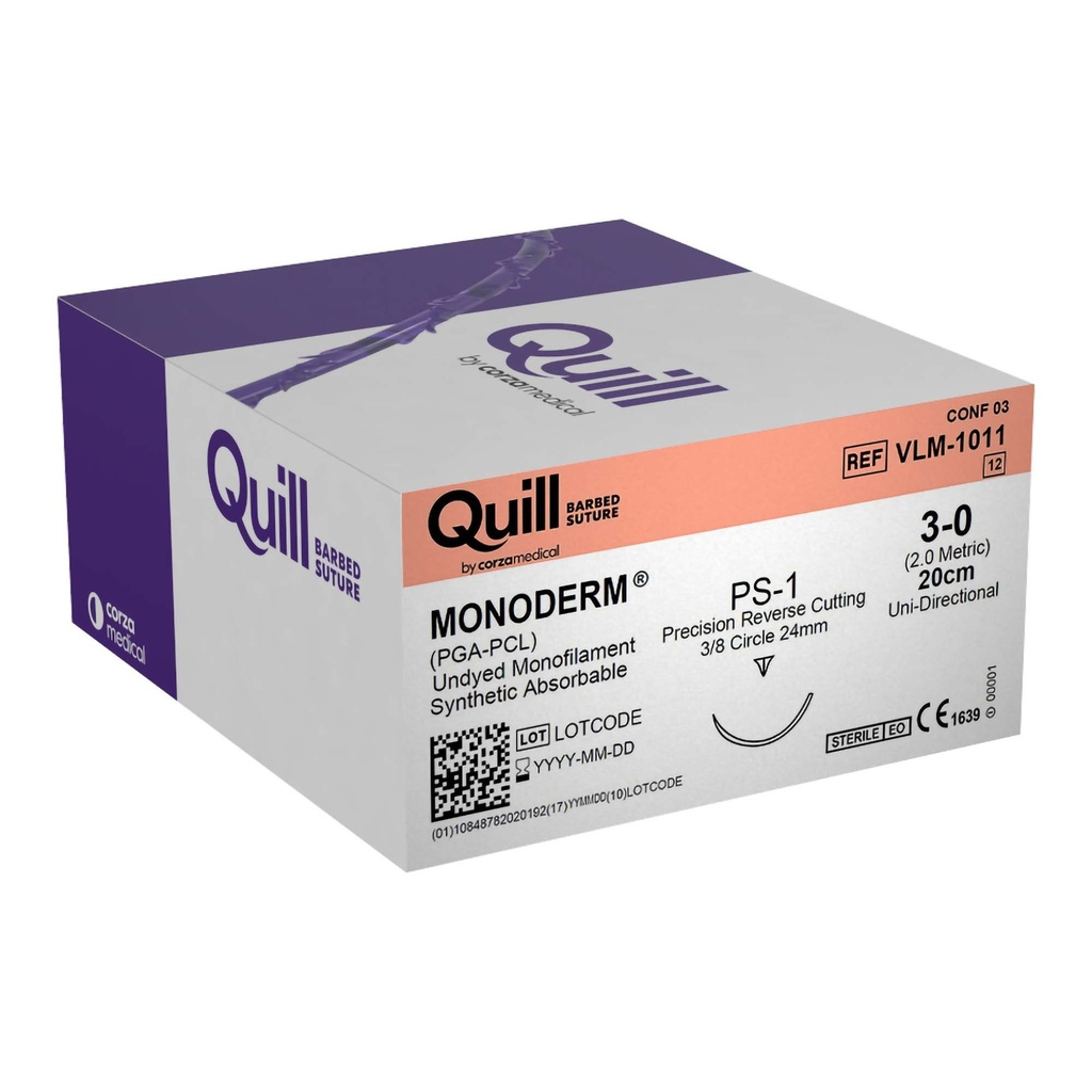 Surgical Specialties Quill Monoderm 24 mm x 20 cm Polyglycolic Acid / PCL Absorbable Suture with Needle and Undyed, 12 per Box