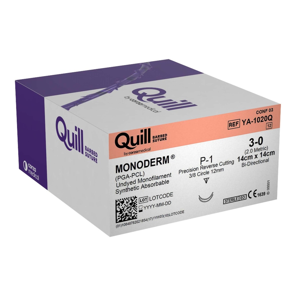 Surgical Specialties Quill Monoderm 14 cm x 14 cm 11 mm Polyglycolic Acid / PCL Absorbable Suture with Needle and Undyed, 12 per Box