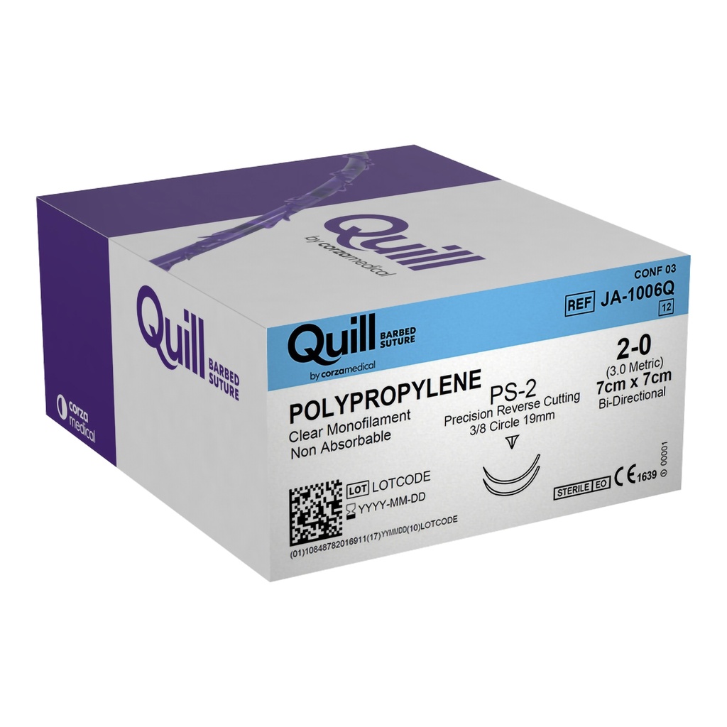 Surgical Specialties Quill 2-0 7 cm Polypropylene Non Absorbable Suture with Needle and Undyed, 12 per Box