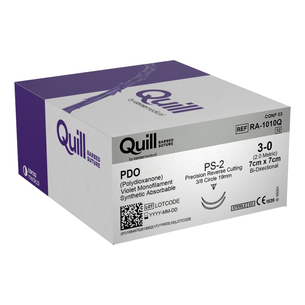 Surgical Specialties Quill 3-0 PS-2 Polydioxanone Absorbable Suture with Needle and Violet, 12 per Box