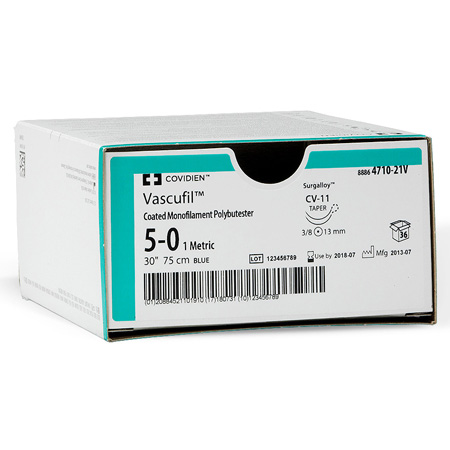 Medtronic, Vascufil Suture, Taper Point, Size 7-0, Blue, 24", Needle MV-175-8, 3/8 Circle