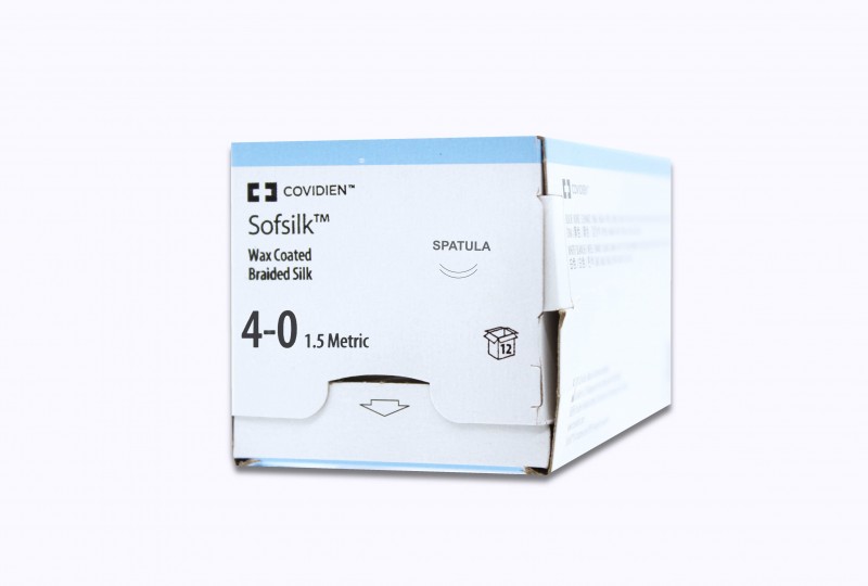 Medtronic Sofsilk 45 cm 1/4 Circle Size 4-0 SS-24 Wax Coated Braided Silk Suture, White, 12/Box