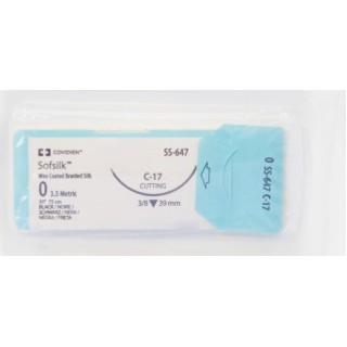 Medtronic Sofsilk 75 cm 3/8 Circle Size 0 C-17 Wax Coated Braided Silk Suture, Black, 36/Box