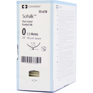 Medtronic Sofsilk 45 cm 3/8 Circle Size 0 C-16 Wax Coated Braided Silk Suture, Black, 36/Box
