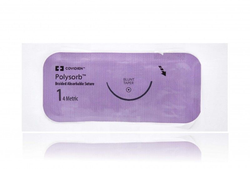 Medtronic Polysorb 90 cm 1/2 Circle Size 1 BTP-X Braided Synthetic Absorbable Coated Suture, 36/Box