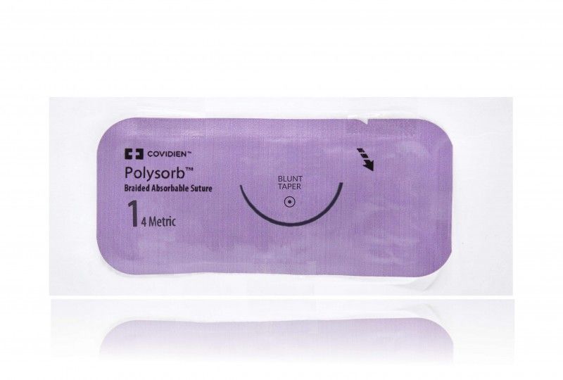 Medtronic Polysorb 90 cm 1/2 Circle Size 1 BTP-1 Braided Synthetic Absorbable Coated Suture, 36/Box