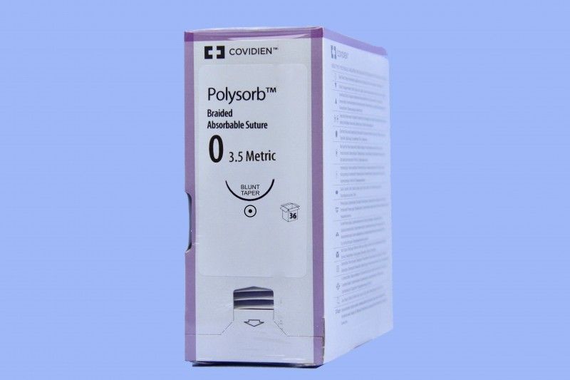 Medtronic Polysorb 75 cm 1/2 Circle Size 0 BTP-1 Braided Synthetic Absorbable Coated Suture, Violet, 36/Box