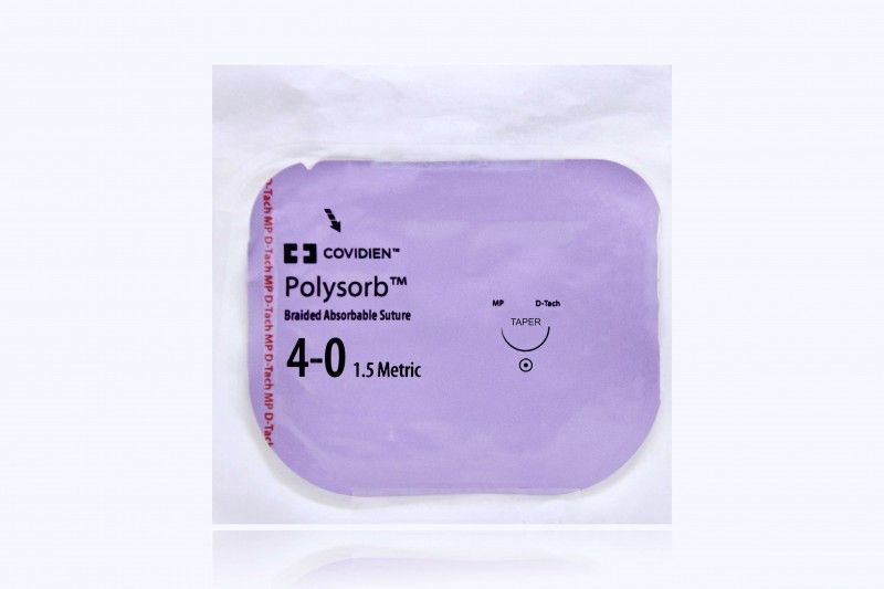 Medtronic Polysorb 5 cm x 75 cm 1/2 Circle Size 4-0 V-20 Braided Synthetic Absorbable Coated Suture, Violet, 12/Box