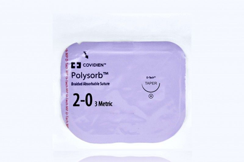 Medtronic Polysorb 5 cm x 45 cm 1/2 Circle Size 2-0 V-20 Braided Synthetic Absorbable Coated Suture, Violet, 12/Box