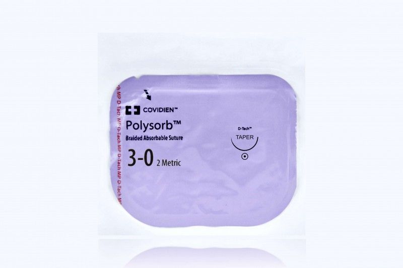 Medtronic Polysorb 5 cm x 45 cm 1/2 Circle Size 3-0 V-20 Braided Synthetic Absorbable Coated Suture, 12/Box