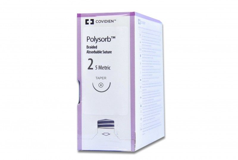 Medtronic Polysorb 150 cm 1/2 Circle Size 2 GS-26 Braided Synthetic Absorbable Coated Suture, Violet, 24/Box