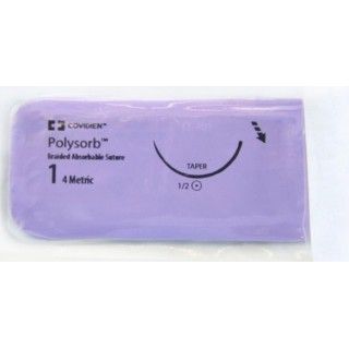 Medtronic Polysorb 90 cm 1/2 Circle Size 1 GS-26 Braided Synthetic Absorbable Coated Suture, Violet, 36/Box