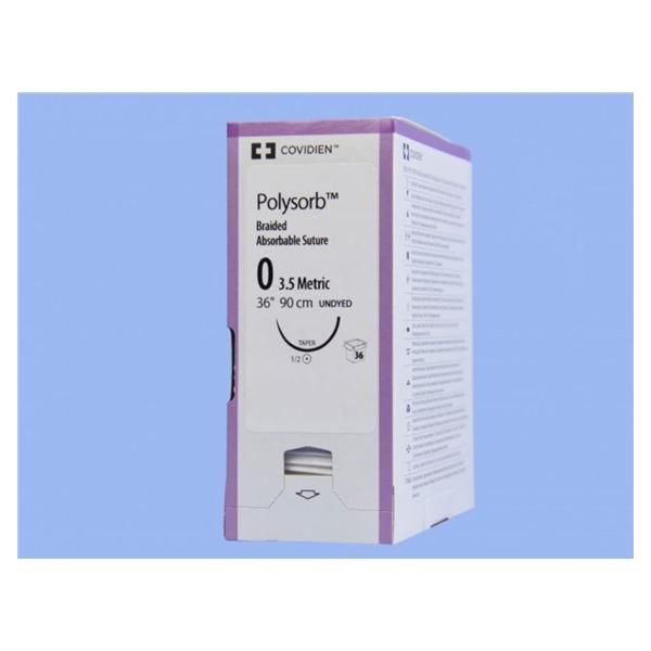 Medtronic Polysorb 90 cm 1/2 Circle Size 0 GS-25 Braided Synthetic Absorbable Coated Suture, 36/Box