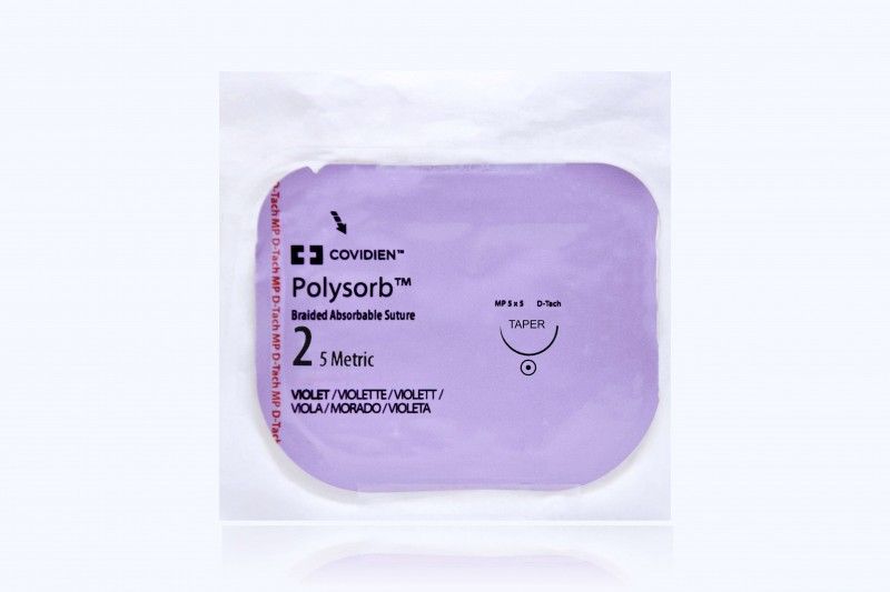 Medtronic Polysorb 5 cm x 45 cm 1/2 Circle Size 2 GS-25 Braided Synthetic Absorbable Coated Suture, Violet, 6/Box