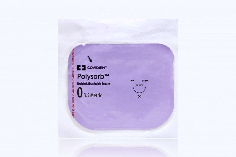 Medtronic Polysorb 5 cm x 45 cm 1/2 Circle Size 0 GS-25 Braided Synthetic Absorbable Coated Suture, 12/Box