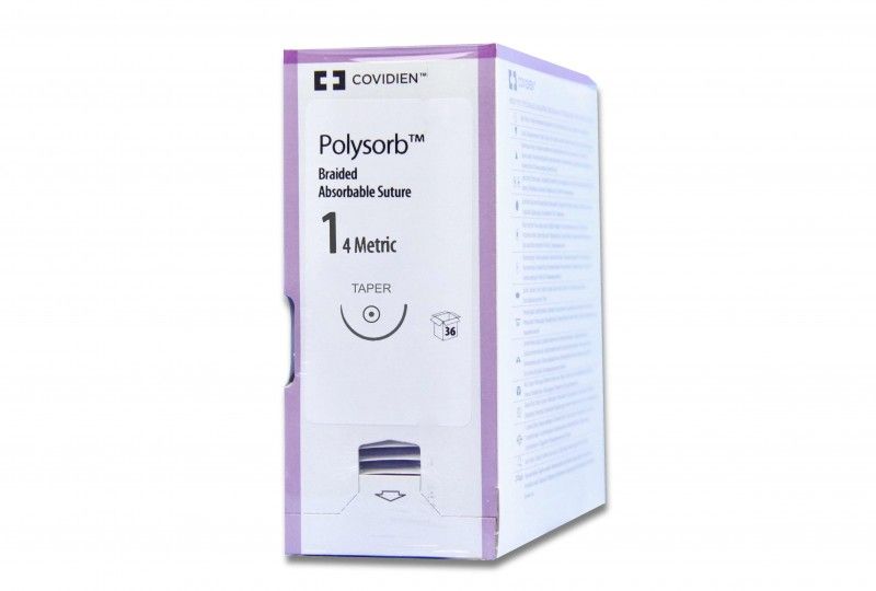 Medtronic Polysorb 90 cm 1/2 Circle Size 1 GS-24 Braided Synthetic Absorbable Coated Suture, 36/Box